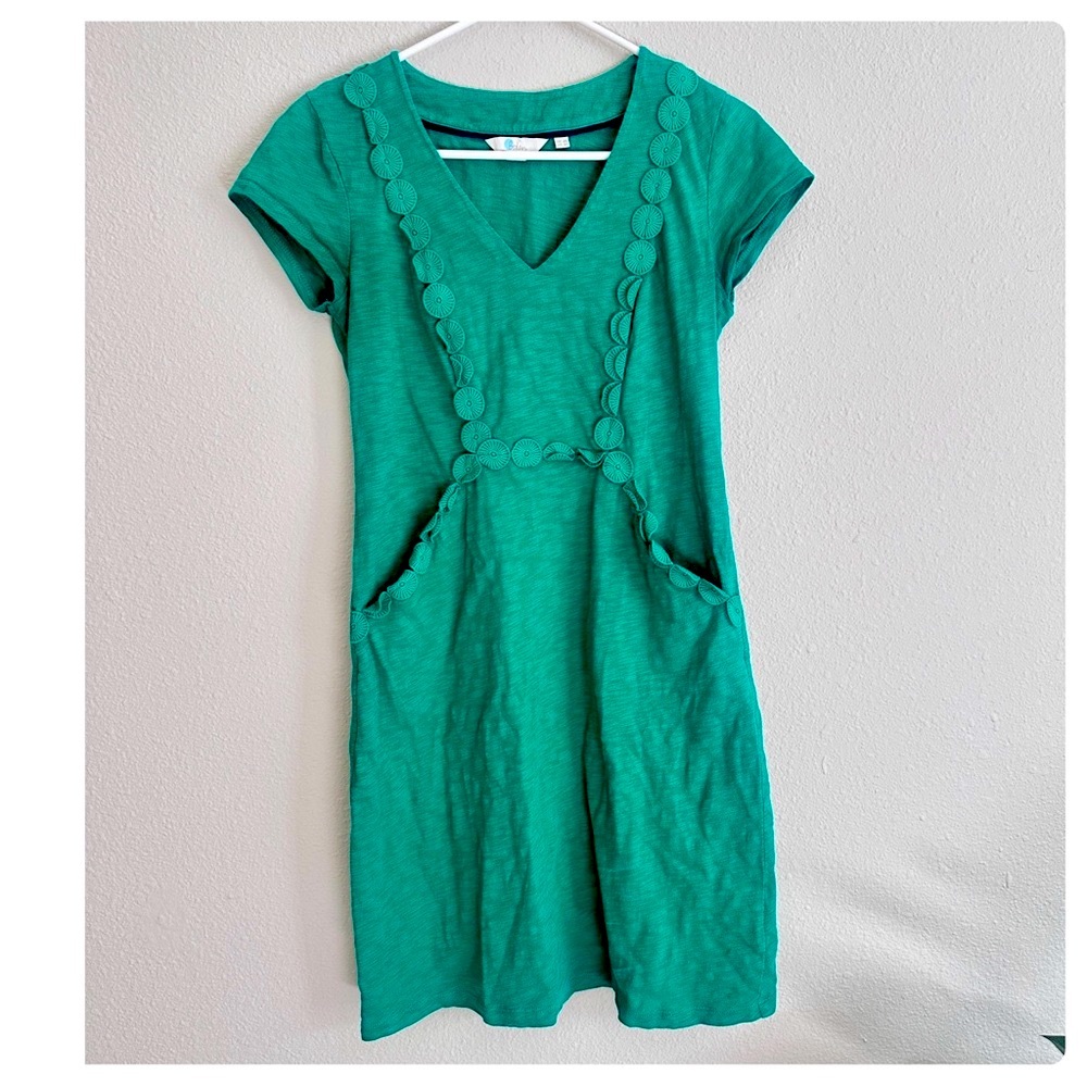 Boden Saskia Jersey Trim Dress in Rich Emerald